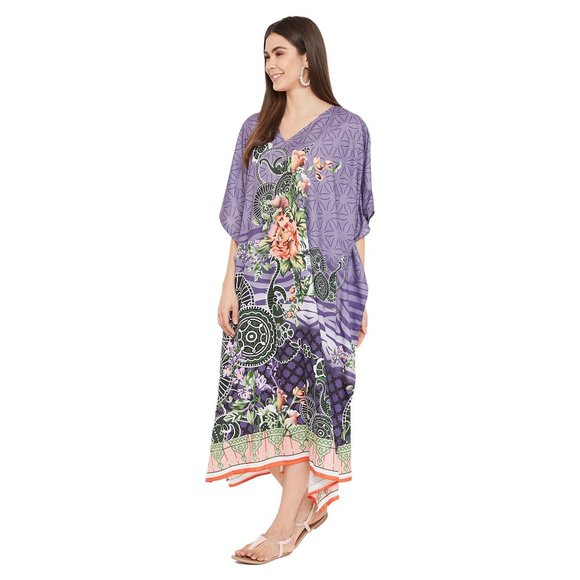 Floral Printed Purple Polyester Kaftan Dress for Women by Gypsie Blu - Picture 5 of 9